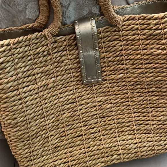 Vintage, Michael Kors, husk and gold leather tote